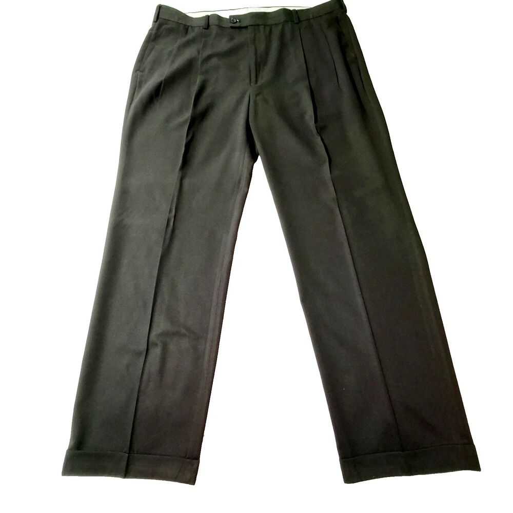 Louis Raphael Dress Pants Mens w Pleats and Cuffs 42 x 32 Black